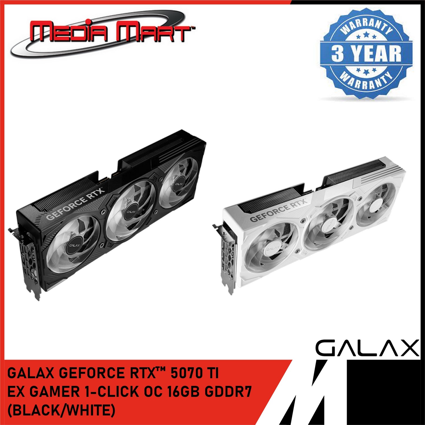 GALAX GEFORCE RTX™ 5070TI EX GAMER 1-CLICK OC 16GB GDDR7 GRAPHIC CARD (WHITE/BLACK)
