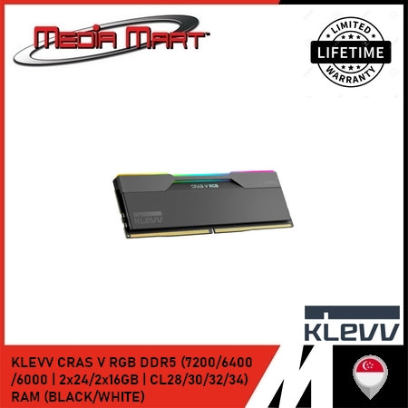 KLEVV CRAS V RGB DDR5 (7200/6400/6000 | CL28/30/32/34) RAM (BLACK/WHITE)
