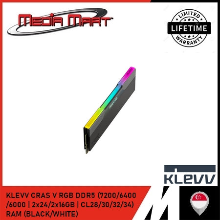 KLEVV CRAS V RGB DDR5 (7200/6400/6000 | CL28/30/32/34) RAM (BLACK/WHITE)