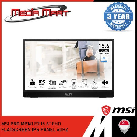 MSI PRO MP161 E2 | 15.6"' FHD / MONITOR 60HZ REFRESH RATE / IPS PANEL / FLATSCREEN / MINI-HDMI 2.0B / TYPE-C