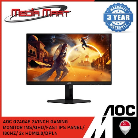 AOC Q24G4E 24'INCH GAMING MONITOR 1MS/QHD/FAST IPS PANEL/ 180HZ/ 2x HDMI2.0/DP1.4