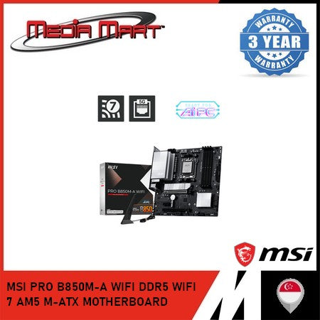 MSI PRO B850M-A WIFI DDR5 WIFI 7 AM5 M-ATX MOTHERBOARD
