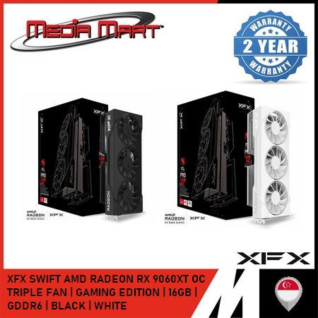 XFX SWIFT AMD RADEON RX 9060XT TRIPLE FAN | OC GAMING EDITION | 16GB | GDDR6 | BLACK | WHITE |