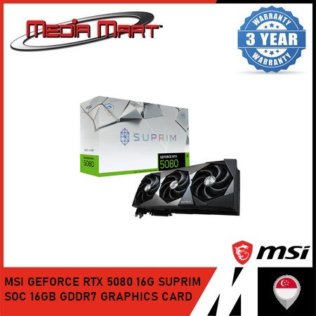 MSI GEFORCE RTX 5080 16G SUPRIM SOC 16GB GDDR7 GRAPHICS CARD