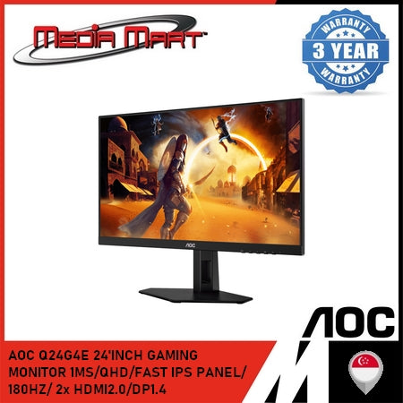 AOC Q24G4E 24'INCH GAMING MONITOR 1MS/QHD/FAST IPS PANEL/ 180HZ/ 2x HDMI2.0/DP1.4