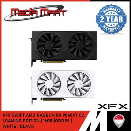 XFX SWIFT AMD RADEON RX 9060XT | OC GAMING EDITION | 16GB | GDDR6 | BLACK | WHITE |