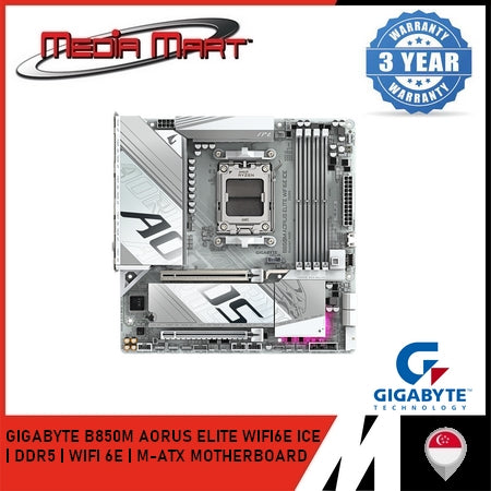 GIGABYTE B850M AORUS ELITE WIFI6 ICE AM5 DDR5 M-ATX MOTHERBOARD