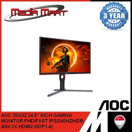 AOC 25G3Z 24.5" INCH GAMING MONITOR FHD/FAST IPS/280HZ/HDR 400/ 2X HDMI2.0/DP1.4)