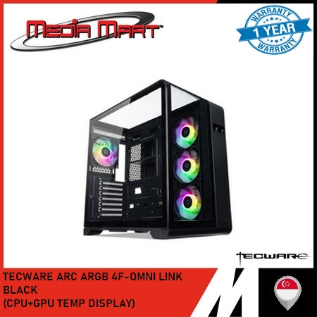 TECWARE ARC ARGB CURVED TG ATX CASE WITH CPU & GPU TEMPERATURE DISPLAY BLACK