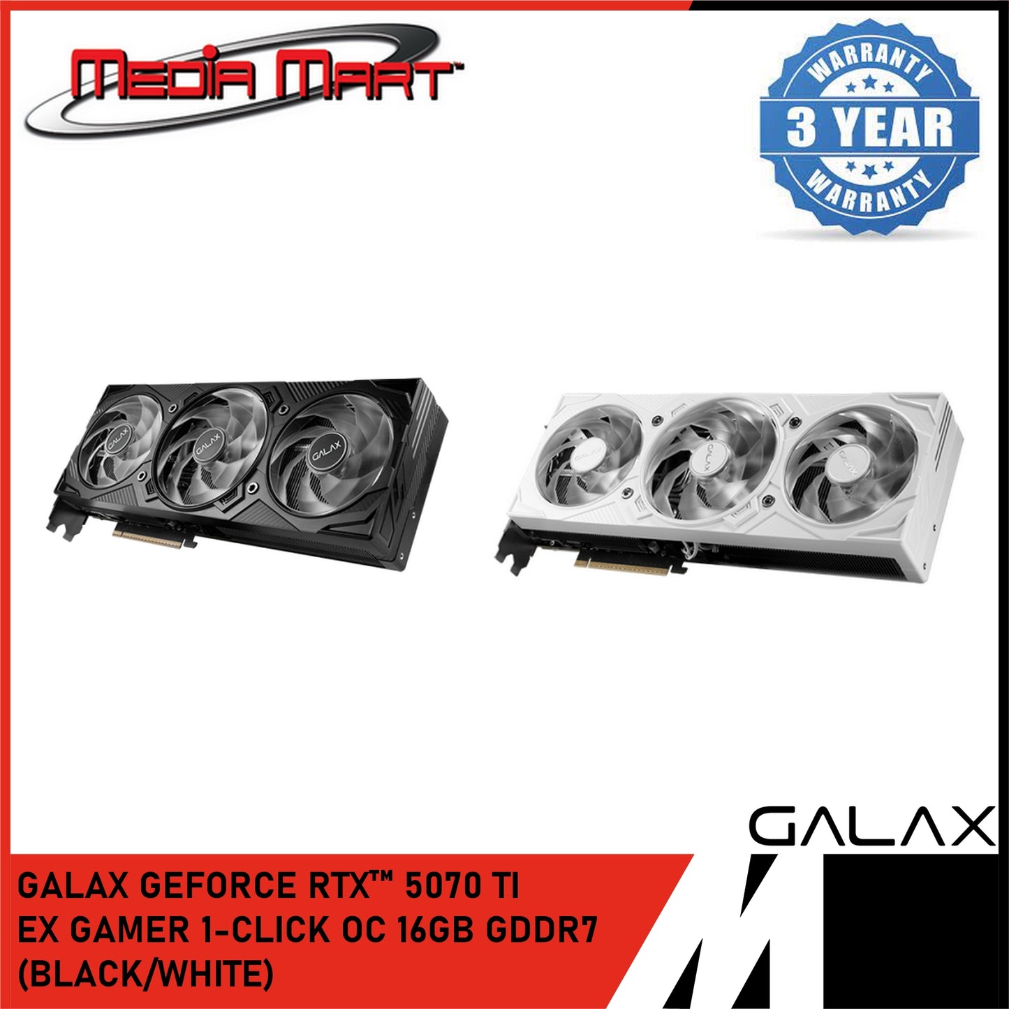 GALAX GEFORCE RTX™ 5070TI EX GAMER 1-CLICK OC 16GB GDDR7 GRAPHIC CARD (WHITE/BLACK)