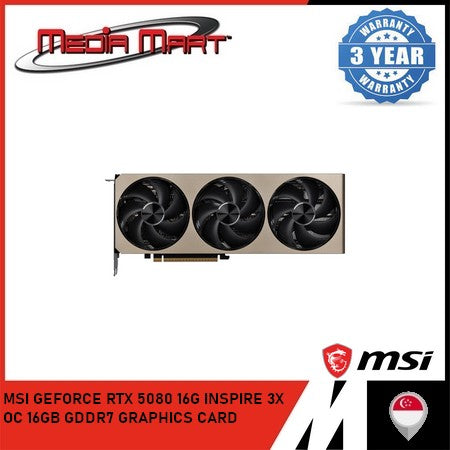 MSI GEFORCE RTX 5080 16G INSPIRE 3X OC 16GB GDDR7 GRAPHICS CARD