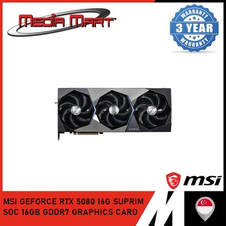 MSI GEFORCE RTX 5080 16G SUPRIM SOC 16GB GDDR7 GRAPHICS CARD