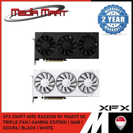 XFX SWIFT AMD RADEON RX 9060XT TRIPLE FAN | OC GAMING EDITION | 16GB | GDDR6 | BLACK | WHITE |