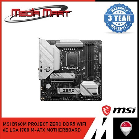 MSI B760M PROJECT ZERO DDR5 WIFI 6E LGA 1700 M-ATX MOTHERBOARD