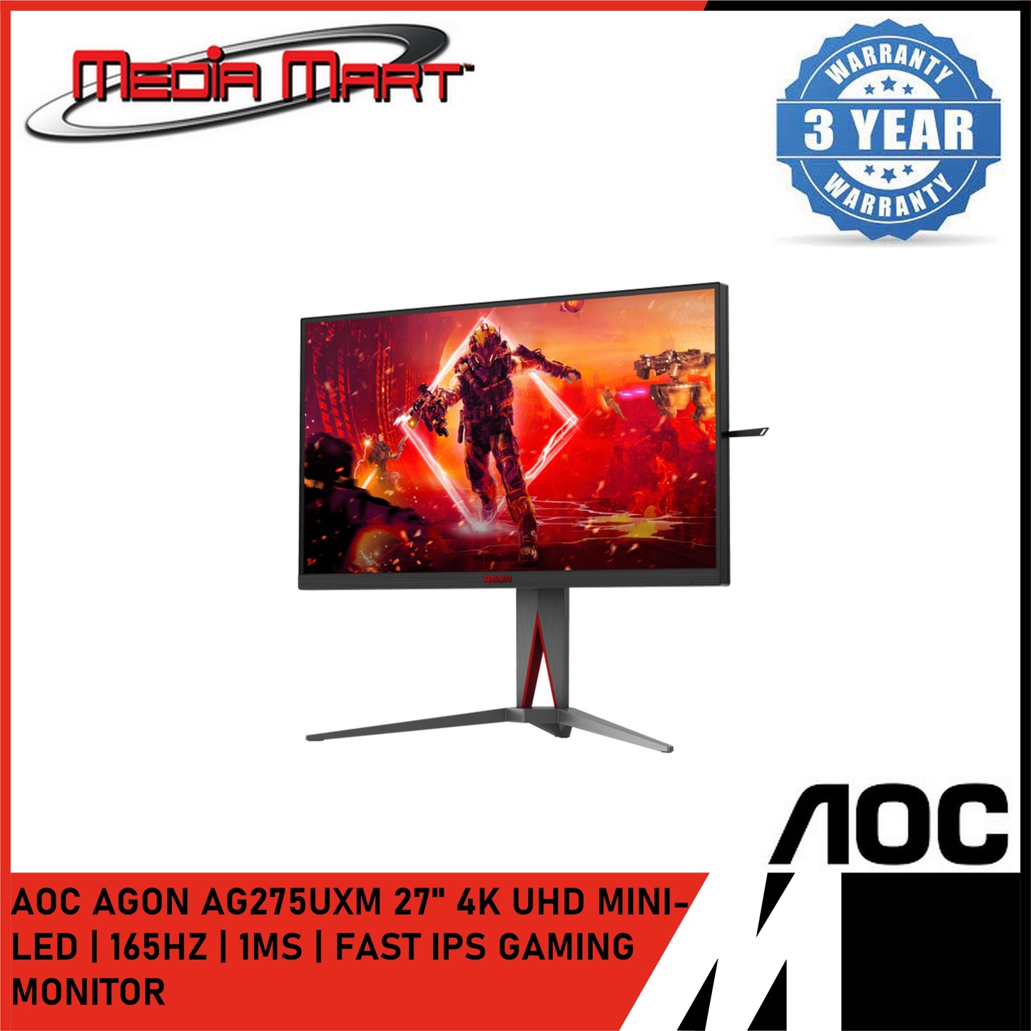 AOC AGON AG275UXM 27" FAST IPS UHD QD-MINI LED | 165HZ 1MS GAMING MONITOR