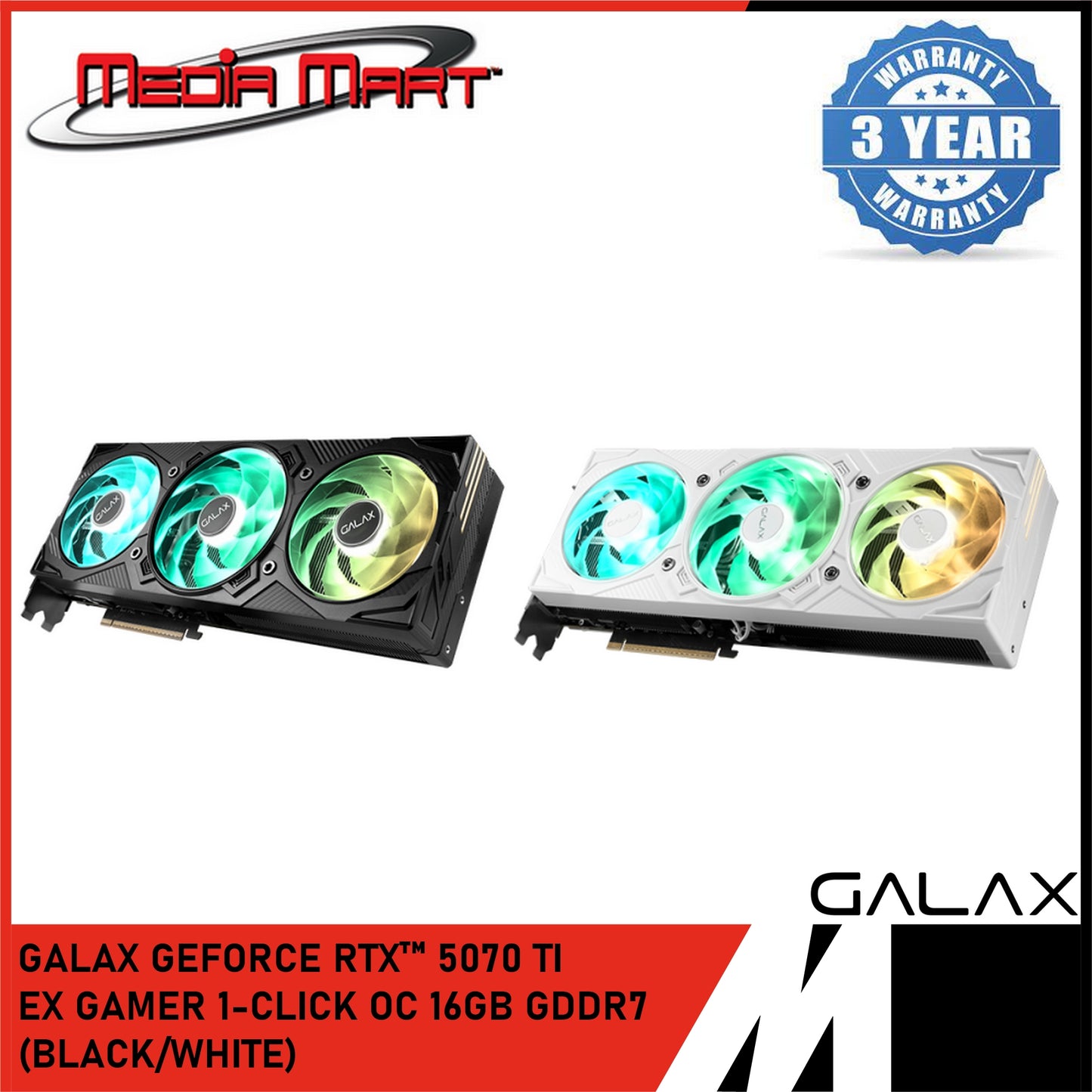 GALAX GEFORCE RTX™ 5070TI EX GAMER 1-CLICK OC 16GB GDDR7 GRAPHIC CARD (WHITE/BLACK)
