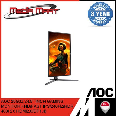 AOC 25G3Z 24.5" INCH GAMING MONITOR FHD/FAST IPS/280HZ/HDR 400/ 2X HDMI2.0/DP1.4)