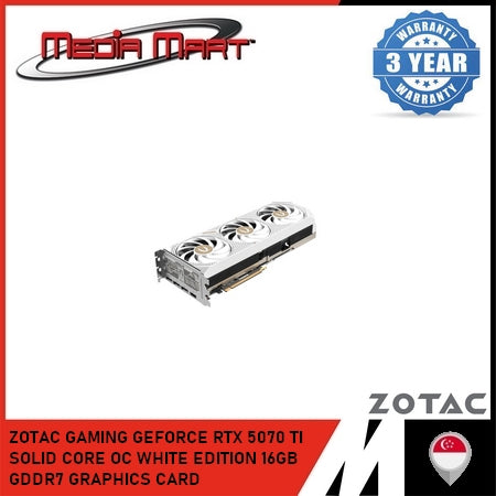 ZOTAC GAMING GEFORCE RTX 5070 TI SOLID CORE OC WHITE EDITION 16GB GDDR7 GRAPHICS CARD