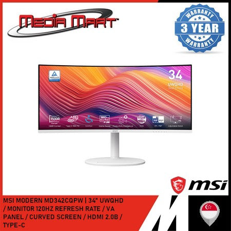 MSI MODERN MD342CQPW (WHITE) 34 INCH UWQHD 120HZ CURVED BUSINESS AND PRODUCTIVITY MONITOR