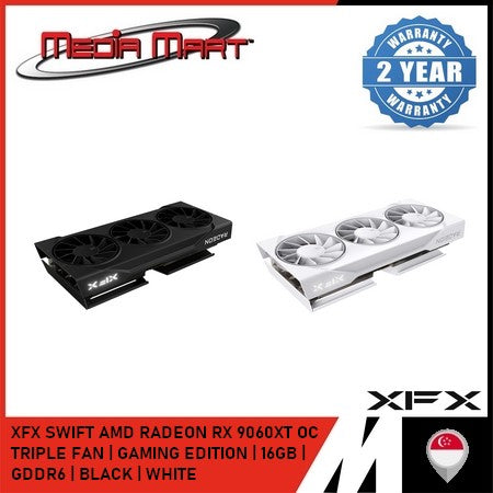 XFX SWIFT AMD RADEON RX 9060XT TRIPLE FAN | OC GAMING EDITION | 16GB | GDDR6 | BLACK | WHITE |