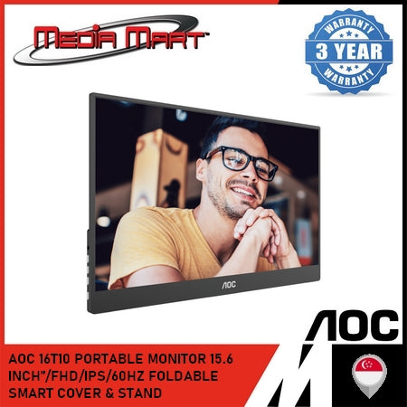 AOC 16T10 PORTABLE MONITOR 15.6β/FHD/IPS/60HZ | 5MS(GTG)/PORTBALE | 1x MINI HDMI2.0/2x USB-C/SPEAKER