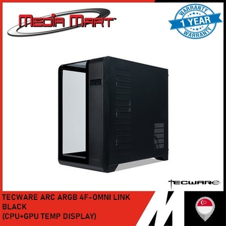 TECWARE ARC ARGB CURVED TG ATX CASE WITH CPU & GPU TEMPERATURE DISPLAY BLACK