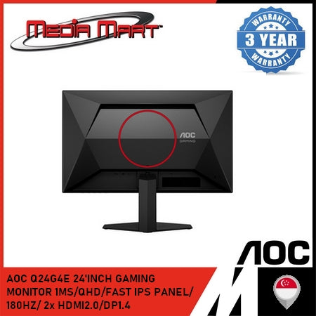 AOC Q24G4E 24'INCH GAMING MONITOR 1MS/QHD/FAST IPS PANEL/ 180HZ/ 2x HDMI2.0/DP1.4