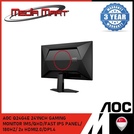 AOC Q24G4E 24'INCH GAMING MONITOR 1MS/QHD/FAST IPS PANEL/ 180HZ/ 2x HDMI2.0/DP1.4
