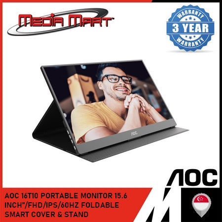 AOC 16T10 PORTABLE MONITOR 15.6β/FHD/IPS/60HZ | 5MS(GTG)/PORTBALE | 1x MINI HDMI2.0/2x USB-C/SPEAKER