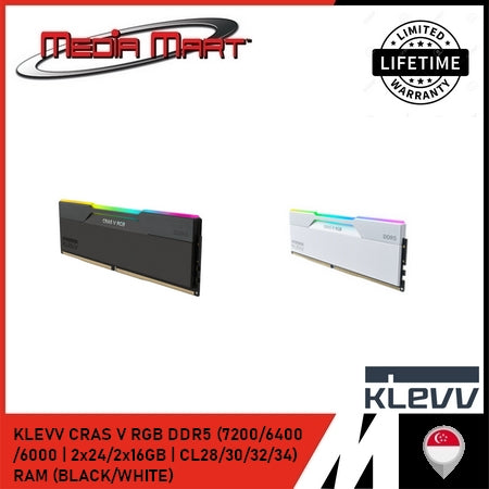 KLEVV CRAS V RGB DDR5 (7200/6400/6000 | CL28/30/32/34) RAM (BLACK/WHITE)