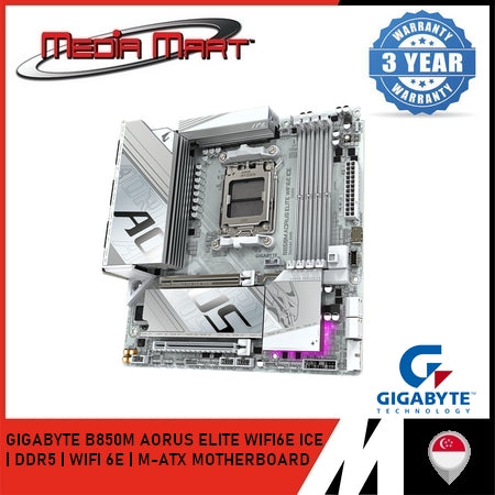 GIGABYTE B850M AORUS ELITE WIFI6 ICE AM5 DDR5 M-ATX MOTHERBOARD
