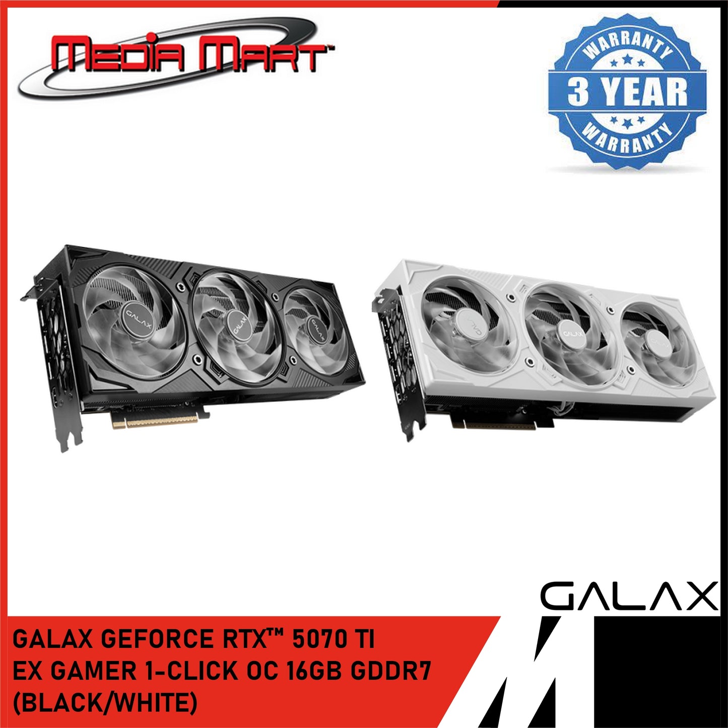 GALAX GEFORCE RTX™ 5070TI EX GAMER 1-CLICK OC 16GB GDDR7 GRAPHIC CARD (WHITE/BLACK)