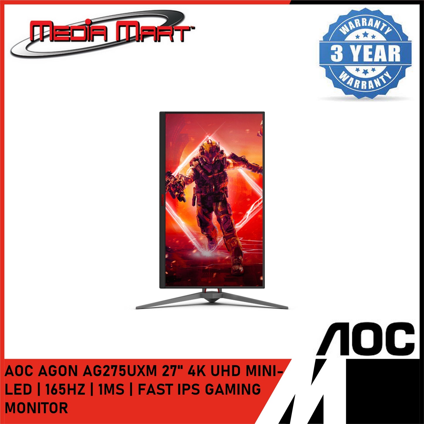 AOC AGON AG275UXM 27" FAST IPS UHD QD-MINI LED | 165HZ 1MS GAMING MONITOR