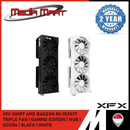 XFX SWIFT AMD RADEON RX 9070XT TRIPLE FAN | OC GAMING EDITION | 16GB | GDDR6 | BLACK | WHITE |