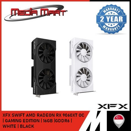 XFX SWIFT AMD RADEON RX 9060XT | OC GAMING EDITION | 16GB | GDDR6 | BLACK | WHITE |