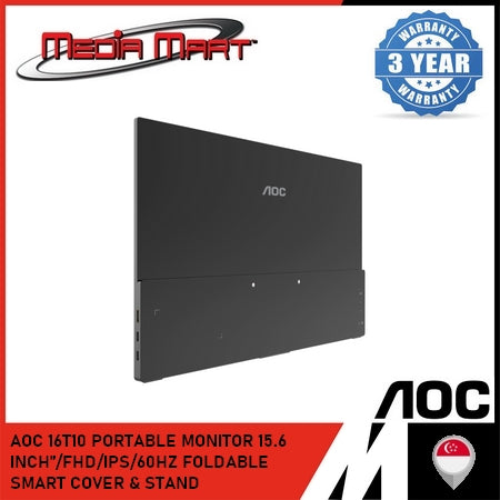 AOC 16T10 PORTABLE MONITOR 15.6β/FHD/IPS/60HZ | 5MS(GTG)/PORTBALE | 1x MINI HDMI2.0/2x USB-C/SPEAKER