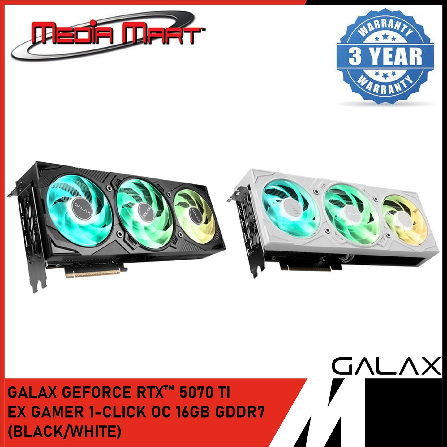 GALAX GEFORCE RTX™ 5070TI EX GAMER 1-CLICK OC 16GB GDDR7 GRAPHIC CARD (WHITE/BLACK)
