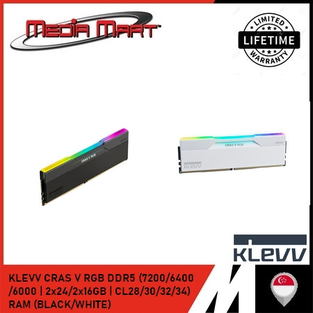KLEVV CRAS V RGB DDR5 (7200/6400/6000 | CL28/30/32/34) RAM (BLACK/WHITE)