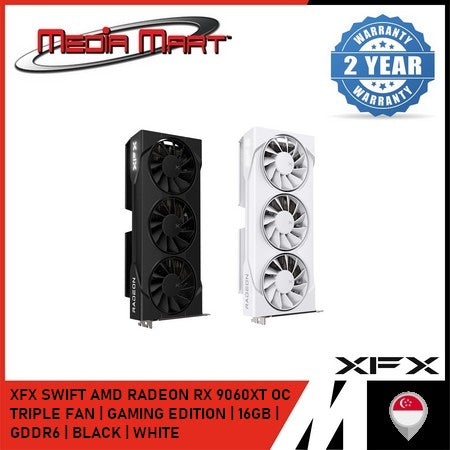 XFX SWIFT AMD RADEON RX 9060XT TRIPLE FAN | OC GAMING EDITION | 16GB | GDDR6 | BLACK | WHITE |