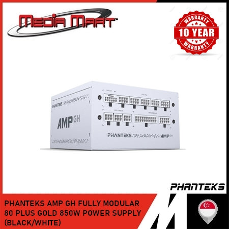 PHANTEKS AMP GH FULLY MODULAR 80 PLUS GOLD 850W POWER SUPPLY (BLACK/WHITE)