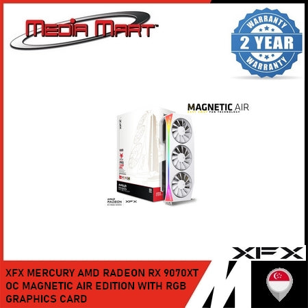 XFX MERCURY AMD RADEON RX 9070XT OC MAGNETIC AIR EDITION WITH RGB GRAPHICS CARD