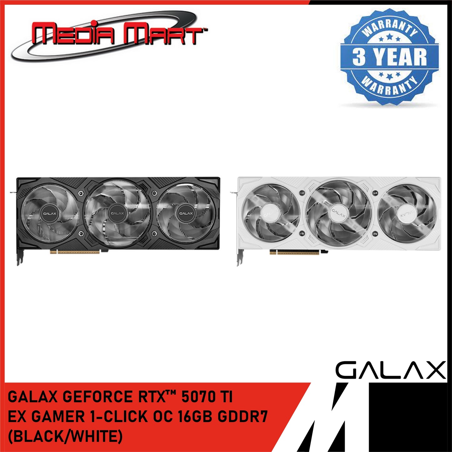 GALAX GEFORCE RTX™ 5070TI EX GAMER 1-CLICK OC 16GB GDDR7 GRAPHIC CARD (WHITE/BLACK)