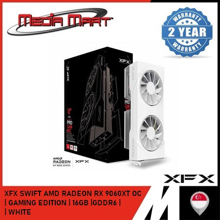 XFX SWIFT AMD RADEON RX 9060XT | OC GAMING EDITION | 16GB | GDDR6 | BLACK | WHITE |