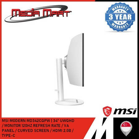 MSI MODERN MD342CQPW (WHITE) 34 INCH UWQHD 120HZ CURVED BUSINESS AND PRODUCTIVITY MONITOR
