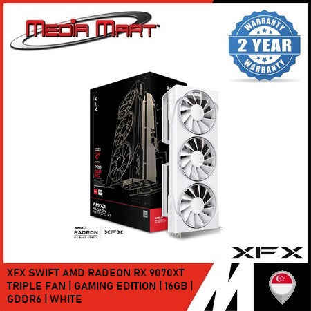 XFX SWIFT AMD RADEON RX 9070XT TRIPLE FAN | OC GAMING EDITION | 16GB | GDDR6 | BLACK | WHITE |