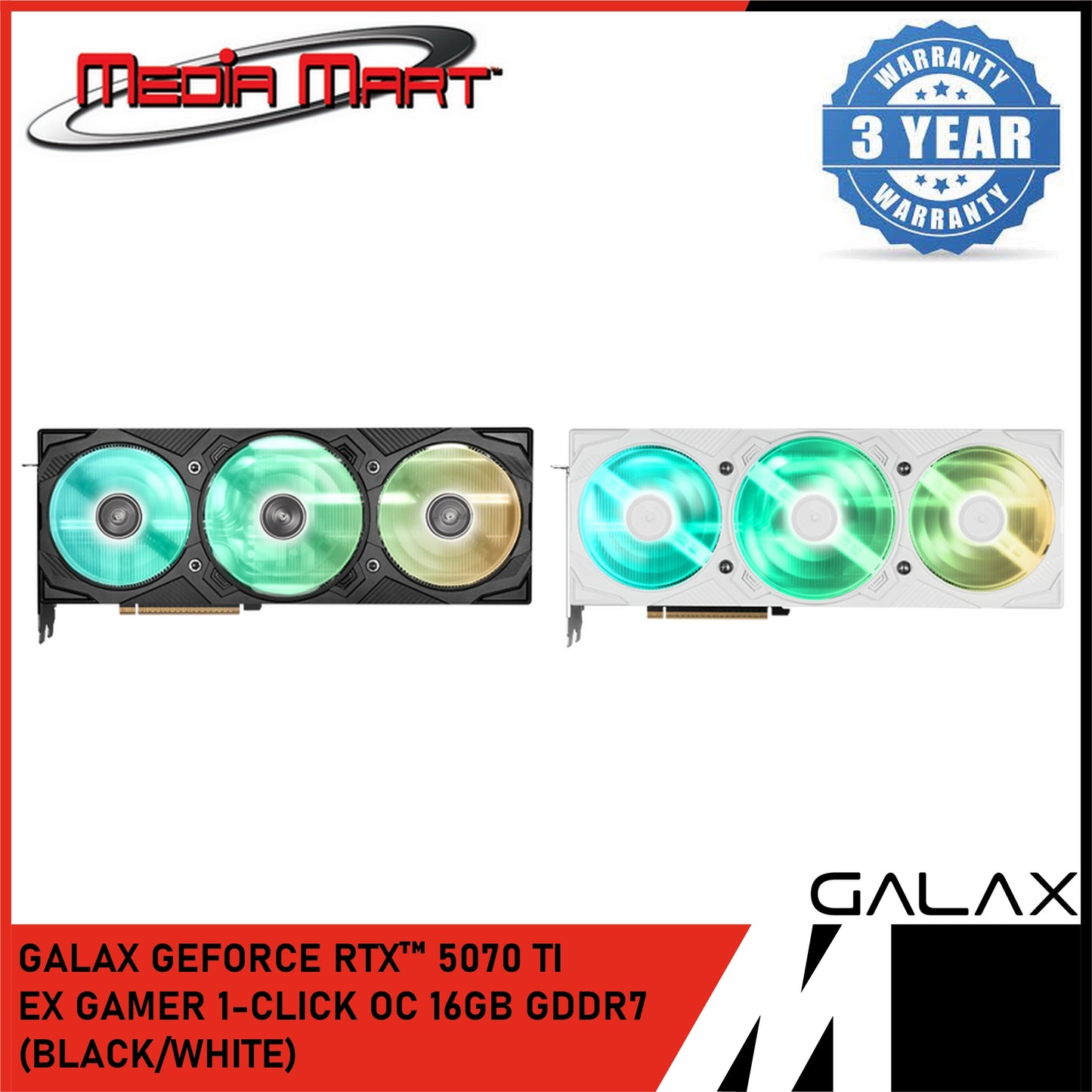 GALAX GEFORCE RTX™ 5070TI EX GAMER 1-CLICK OC 16GB GDDR7 GRAPHIC CARD (WHITE/BLACK)