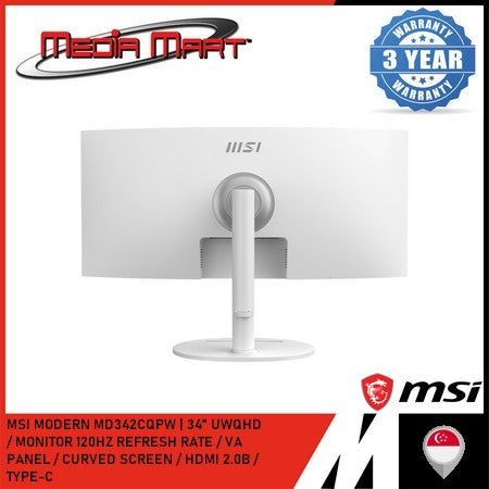 MSI MODERN MD342CQPW (WHITE) 34 INCH UWQHD 120HZ CURVED BUSINESS AND PRODUCTIVITY MONITOR