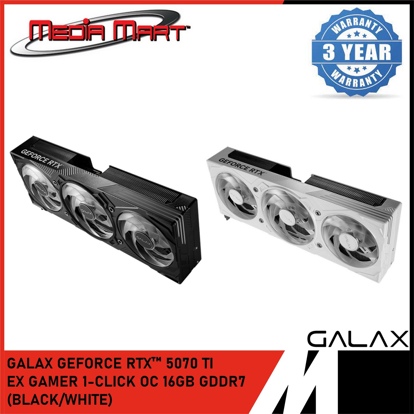 GALAX GEFORCE RTX™ 5070TI EX GAMER 1-CLICK OC 16GB GDDR7 GRAPHIC CARD (WHITE/BLACK)