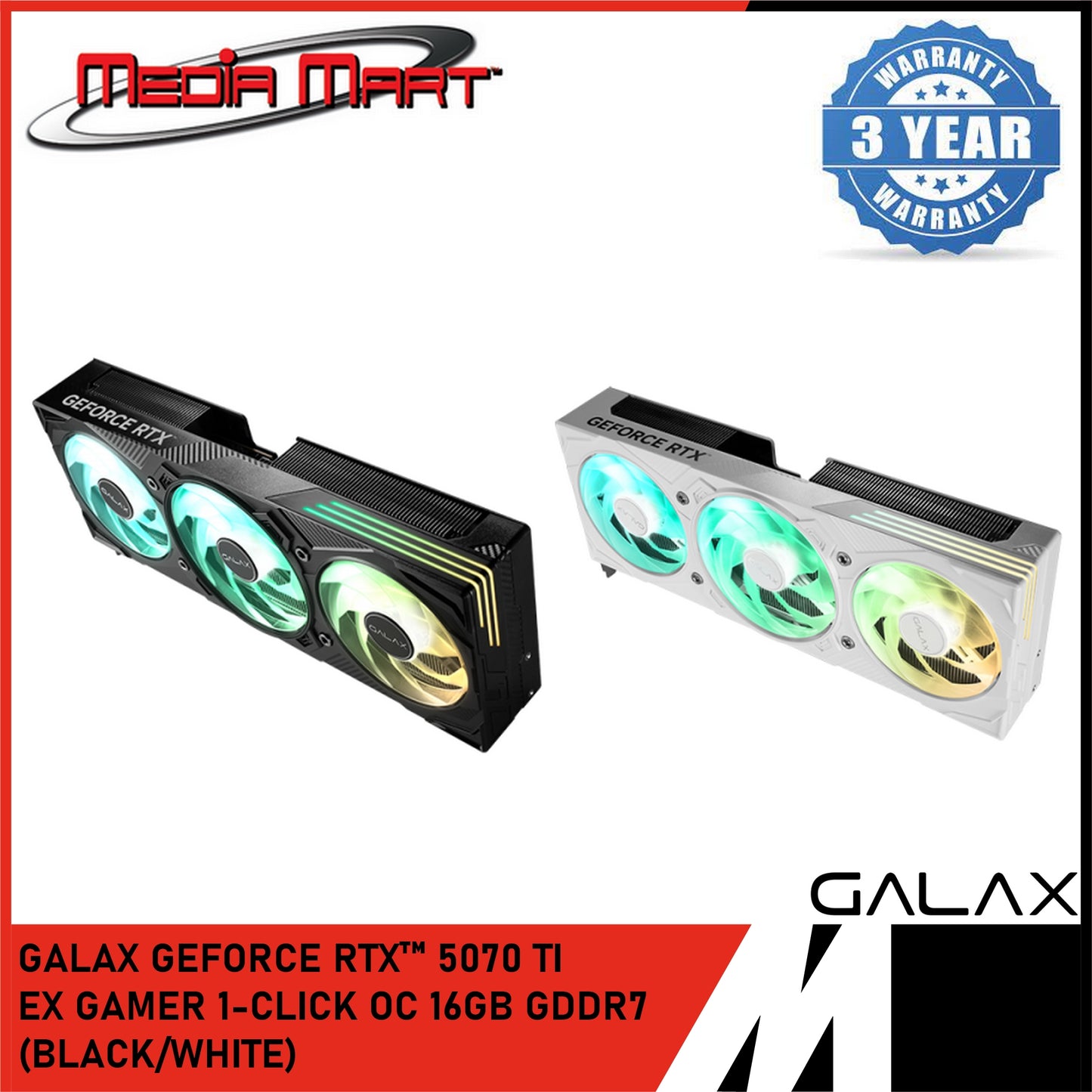 GALAX GEFORCE RTX™ 5070TI EX GAMER 1-CLICK OC 16GB GDDR7 GRAPHIC CARD (WHITE/BLACK)