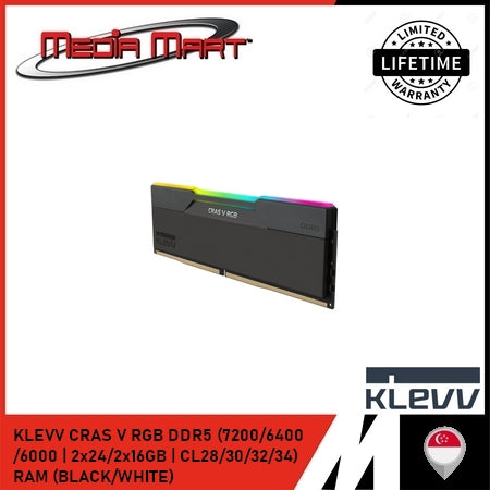 KLEVV CRAS V RGB DDR5 (7200/6400/6000 | CL28/30/32/34) RAM (BLACK/WHITE)